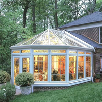 Vente en gros en Chine de serre en verre double design moderne véranda de jardin en aluminium avec toit en verre pour cour intérieure