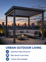 Pergola à lames orientables en aluminium électrique, motorisée, à fixation murale, pour jardin, patio, gazebo, extérieur