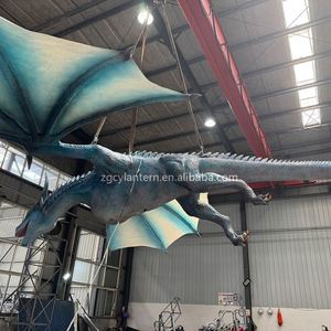 Dragon animatronique réaliste en métal bleu avec ailes mobiles - Décoration d'attraction pour parcs à thème fantastiques, aéroports et écoles - Product Image 3