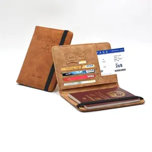 Bolsas de pasaporte RFID, billetera de viaje familiar, funda para pasaporte con bolsillos, bolsas para certificados, funda para folleto, soporte para pasaporte de cuero