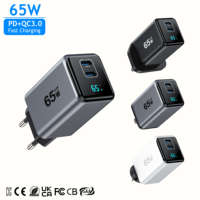 Chargeur mural pour téléphone portable KYT 65W AVS LED LCD Smart PD Type USB C GaN Super rapide 2 ports multiports avec affichage numérique