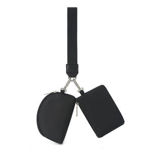 Monedero con cremallera y patrón geométrico de poliéster con logotipo personalizado, 2 en 1, mini tarjetero impermeable, unisex, deportivo, de viaje - Product Image 1