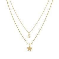 Collier double couche chic avec pendentif cœur et étoile en zircon pavé étincelant, chaîne irrégulière, bijoux haut de gamme pour femmes en gros TGXL14809