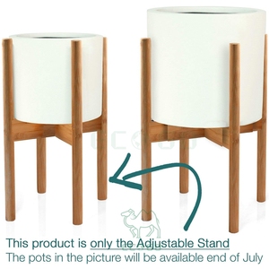 Mid-Century Modern Design Plant Stand Bamboo Plant Holder Adjustable Width 8 up <b>to</b> 12 Bamboo with White Ceramic Planter Pot - Product Image 3
