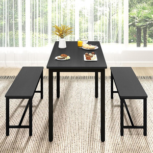 Ensemble table <span class=keywords><strong>et</strong></span> <span class=keywords><strong>chaises</strong></span> de salle à manger moderne pour <span class=keywords><strong>4</strong></span> personnes, peu encombrant avec 2 <span class=keywords><strong>pieds</strong></span> réglables, bancs de petit-déjeuner - Product Image 2