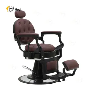 Pompe hydraulique professionnelle robuste marron gris cuir synthétique vintage barbier chaise pour hommes