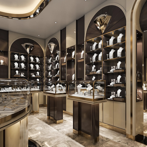 ألواح زخرفية بيضاء + سوداء + ذهبية، منصة عرض دائرية، خزانة عرض زجاجية شفافة، تصميم داخلي - Product Image 4