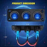 Panneau d'interrupteurs à bascule rond étanche 3 gangues 12V avec voyant LED bleu pour voiture, camion, camping-car, bateau, véhicule marin