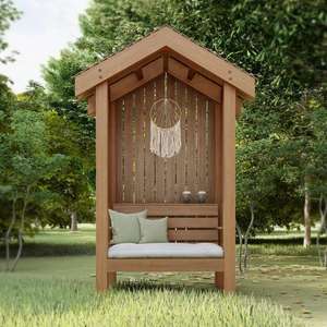 Outdoor Solid Wooden Bench with Arches, Rustic Style <strong>Cedar</strong>/Fir <strong>Wood</strong> Log Bench for Patio Garden, Backyard - Product Image 4