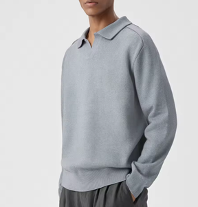 Suéter Personalizado para Hombre 100% <span class=keywords><strong>Lana</strong></span> OEM |   Polo de Punto Minimalista con Cuello en V al por Mayor - Product Image 5