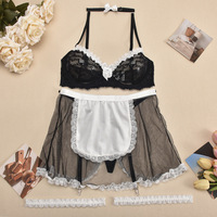 Nouvelle tenue de nuit en dentelle et résille pour femme, ensemble de jeu de rôle de demoiselle d'honneur, tenue intime