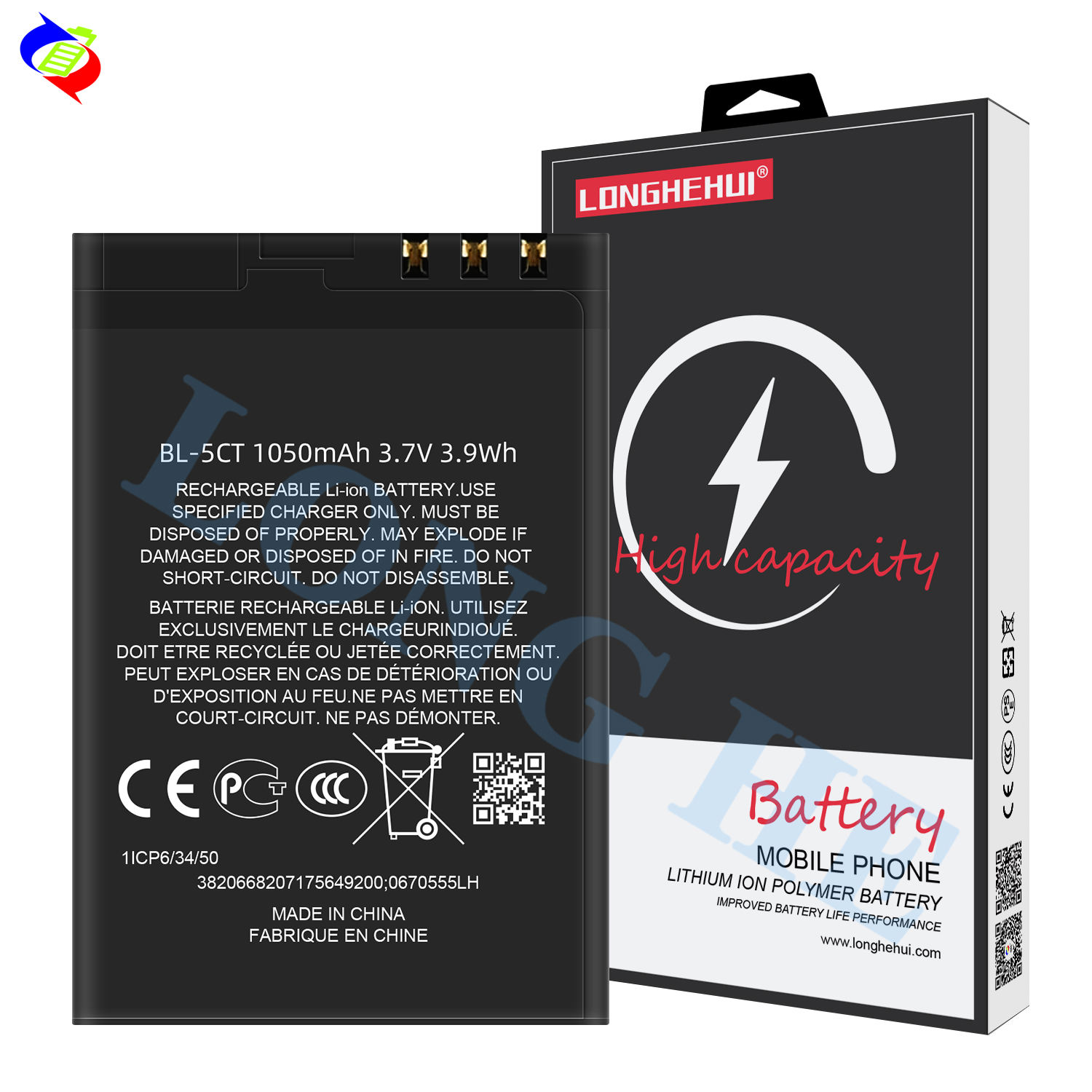 1050mAh BL-5CT Li-ion Battery for C5 5MP C6-01 RM-776 Smartphone for  Nokia