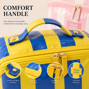 Pochette <span class=keywords><strong>de</strong></span> toilette en PVC rayée imperméable avec logo personnalisé et compartiment pour femmes, pour le voyage quotidien, le rangement des articles <span class=keywords><strong>de</strong></span> toilette et des parfums, pochette <span class=keywords><strong>de</strong></span> <span class=keywords><strong>maquillage</strong></span> - Product Image 5