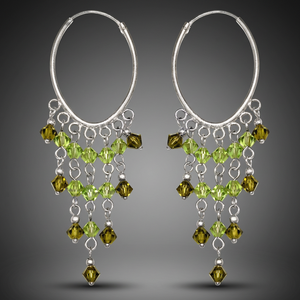 Women's Trendy <b>Silver</b> Hoop Dangle <b>Drop</b> <b>Earrings</b> with Green Gemstones Religious Design Party Jewelry Made Copper Stainless Steel - Product Image 2