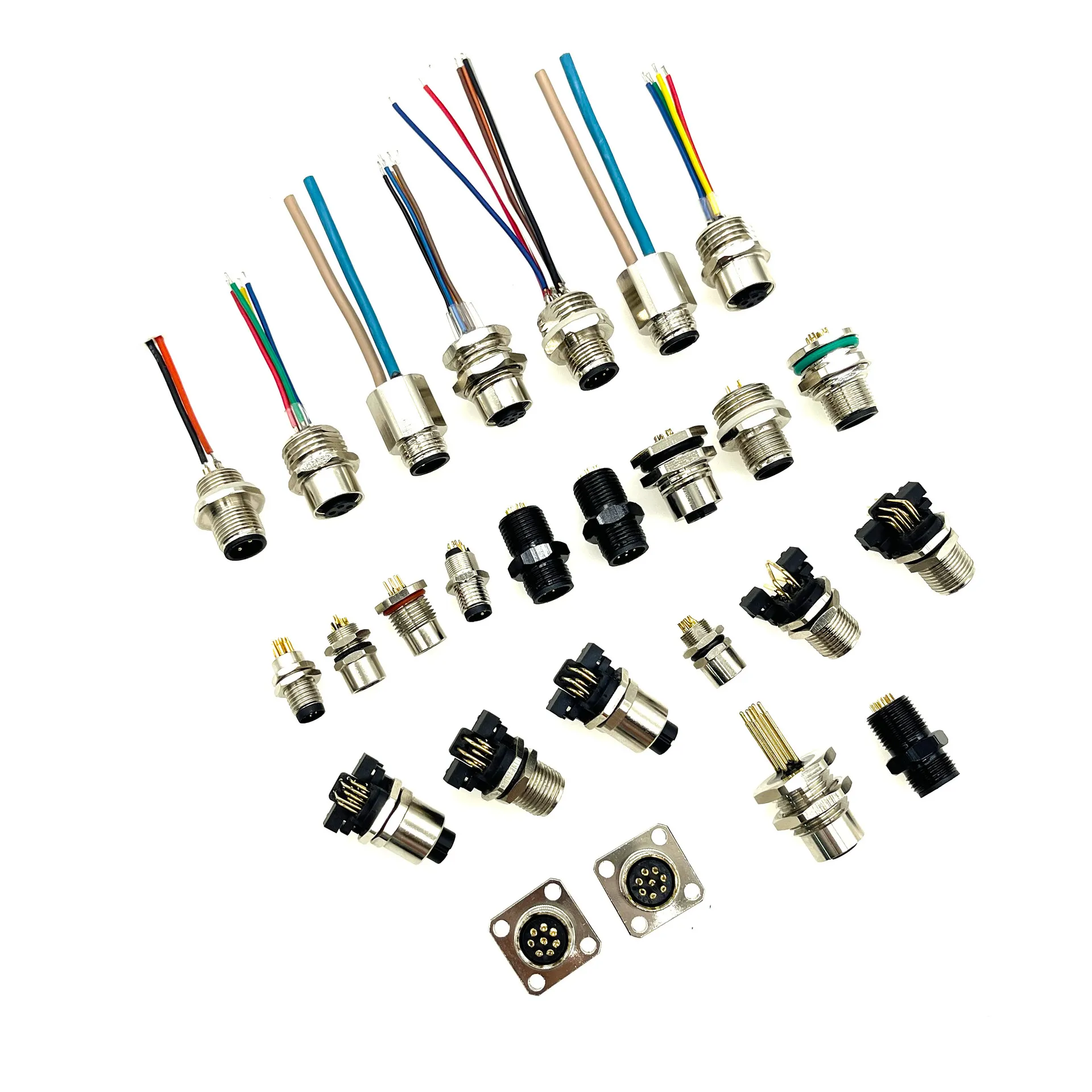 Personalizzato IP67 impermeabile M12 2 4 5 17 Pin A S codice femmina montaggio A pannello A connettore adattatore jst molex Hirson con cavo interruttore