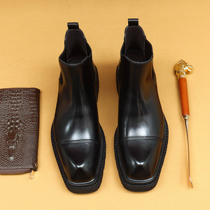 Bottes d'affaires en cuir véritable pour hommes, style anglais 2026, en cuir de vachette, à trois attaches, modèle monobloc - Product Image 1