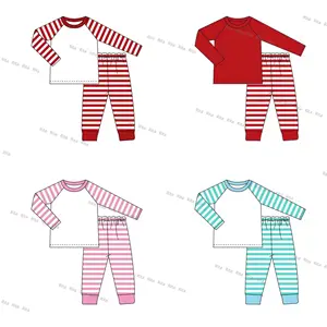 Personalized Monogrammed Christmas Baby Pajamas Raglan Sleeve Stripe Cotton Kids Boy Girl Pyjamas Family Matching PJS