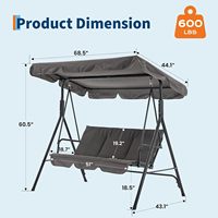 Fauteuil balançoire pour 3 personnes, chaise balançoire de patio extérieure avec auvent et accoudoirs réglables, balançoire extérieure pour cour, jardin