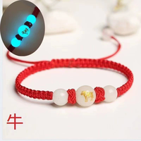 Perles lumineuses 12 signes chinois bracelets porte-bonheur hommes femmes fait à la main rouge chaîne corde tressé Bracelet bijoux d'anniversaire