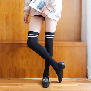 <strong>Lady</strong> Japanese Two Striped Knitted Thigh <strong>High</strong> Stockings Over <strong>Knee</strong> Cotton <strong>Socks</strong> - Product Image 2