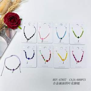 Tobillera de aleación con diseño de trébol de cuatro hojas y efecto de goteo de aceite, caja de 600 unidades, joyería de moda para mujer - Product Image 3