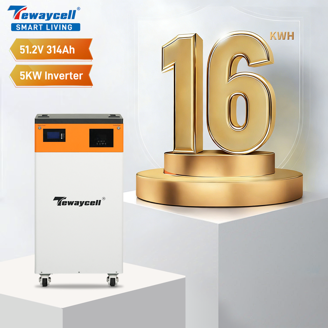 Tewaycell All-in-One 51.2V 314ah Mobile ESS Home Solar Lithium Battery Pack 16kwh Built-in 5KW Inverter CAN Communication