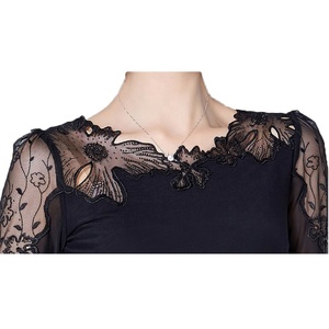 Women Casual Plus Size <strong>Sheer</strong> Long Sleeve Embroidery Crochet Lace Chiffon Tops <strong>Blouse</strong> for Summer - Product Image 6