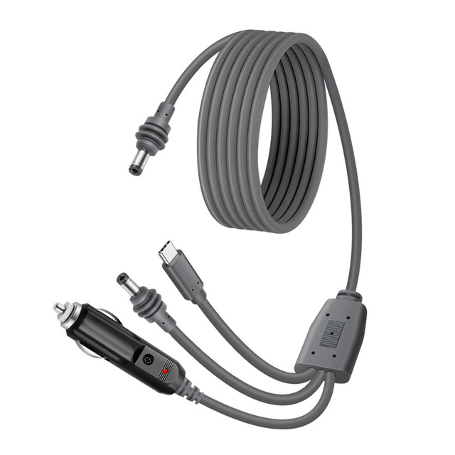 Power Cord Outdoor Waterproof DC Male to Three Connection DC5521 Type-C Charging PVC Similar Cigarette Lighter Cable