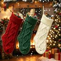 Meilleure vente transfrontalière : Grande housse de chaussette de Noël en fil tricoté à motif losanges de 46 cm, décoration de scène de Noël, cadeau