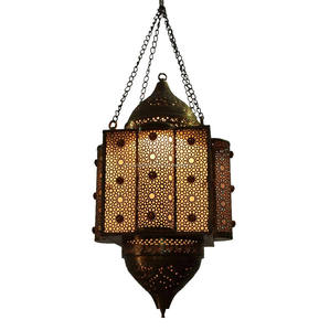 Ramadan โคมไฟโลหะหกเหลี่ยมชุบทองพร้อมโคมไฟเทียนแก้วลวดลายน้ำ - Product Image 4