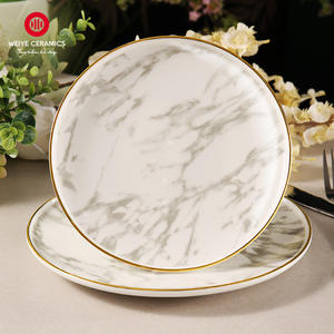 أطباق تسوق مخصصة باللون الأبيض والذهبي عالية الجودة مستديرة صينية مسطحة بحافة ذهبية للمطاعم - Product Image 6