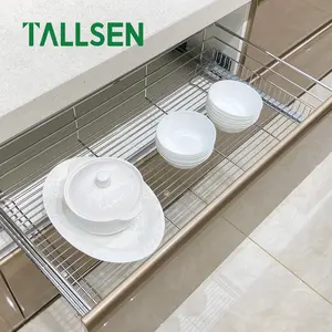 TALLSEN armoires de cuisine étagère à vaisselle de rangement tiroir coulissant Panier coulissant rond en acier inoxydable chromé