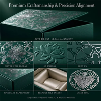 Boîte magnétique de luxe personnalisée pour bijoux en jade, vert forêt, argentée, motif floral en relief, pour pendentif, nouveau design pour le marché américain