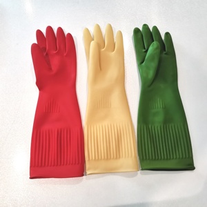 Fábrica al por menor y al por mayor 38cm 15 pulgadas Amarillo Guantes De Latex Industriales Work Guantes De Goma Natural - Product Image 3