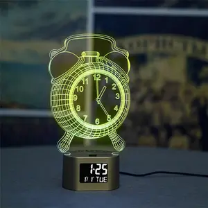 Foto Personalizada Doble Hexágono Cambio 7 Color Lámpara Personalizada Acrílico Tallado Placa Color Led Acrílico Luz Nocturna Reloj Base