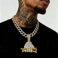 PD3161 Nouveau collier hip-hop européen et américain RICH FOREVER, pendentif billet de banque pour homme, entièrement serti de diamants, chaîne à maillons en alliage de zinc