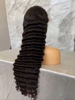 Perruque tressée Luckroce en cheveux humains vierges brésiliens, ondulés profonds, avec dentelle transparente pour cheveux de bébé