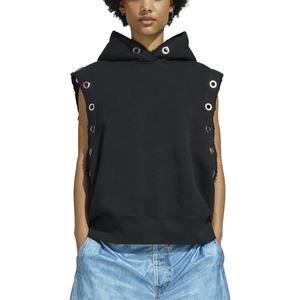 Sudadera con Capucha Negra sin Mangas de Diseño Personalizado para Mujer, de Lujo, Corte Holgado, Hombros Caídos, de Algodón French Terry, Estilo Oversize Streetwear - Product Image 4