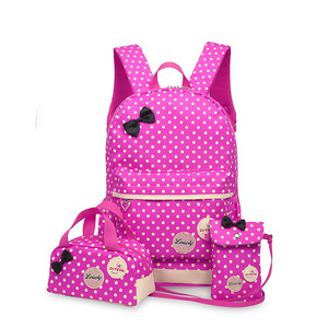 <b>Custom</b> High Quality Rucksack Backpack Polka Dot Printing School Bag Canvas <b>Pencil</b> Bag Three Bag Set School Backpack Teenage - Product Image 1