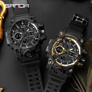 Montre électronique à quartz sportive de style créatif Sanda Manufacturer, montre numérique personnalisée à la mode noire/dorée pour hommes - Product Image 2