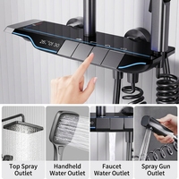 Ensemble de douche intelligent en laiton à température constante, avec affichage numérique chromé et pommeau de douche gris à effet pluie et fonction de surpression