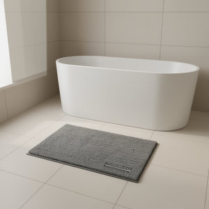 Alfombra de Baño de Chenilla Rectangular Gris Sólido Antideslizante Lavable a Máquina Super Absorbente Alfombra de Ducha Diseño Minimalista - Product Image 2
