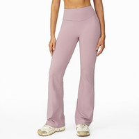 Pantalon de sport décontracté évasé taille haute, uni, respirant, extensible dans les quatre sens, style européen, jambe large, en spandex/nylon