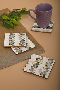 Sous-verres carrés en nacre avec poignées en laiton Coffret cadeau fait main exquis - Product Image 6
