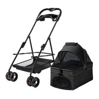 Poussette 3-en-1 pour chien et chat, siège auto, chariot pour animaux détachable, pliable d'une seule main, réglable, imperméable et léger