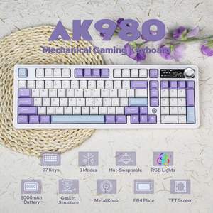 AJAZZ AK980 Qingyun Switch (Factory Purple-White-Blue) Tri-mode W/ OLED Display RGB DIY Teclado mecánico - Product Image 6