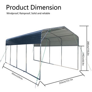 Abri de voiture en acier galvanisé de grande taille 11x19 pieds, cadre de toit métallique robuste pour le stationnement de voitures et de camions en extérieur, couleur gris, exporté de Chine - Product Image 6