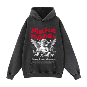 Sudadera Americana Estilo Vintage con Lavado Ácido y Estampado de Ángel Negro, Corte Holgado, Unisex, de Algodón, para Hombre - Product Image 2