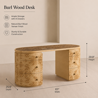 Bureau de direction vintage américain énigmatique en bois de Mappa, avec plateau en marbre et 6 tiroirs, artisanal de luxe, pour espace de travail exécutif