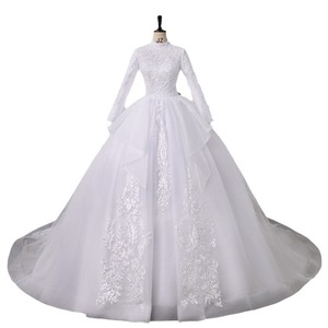 AL1908 2025 nuevo modelo Delgado princesa novia vestido de novia tren de corte pesado con decoración de encaje blanco puro <span class=keywords><strong>civil</strong></span> musulmán - Product Image 2